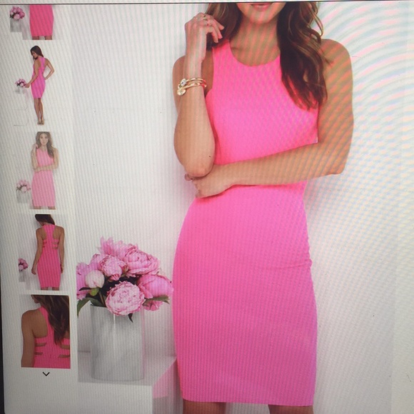 hot pink bodycon midi dress
